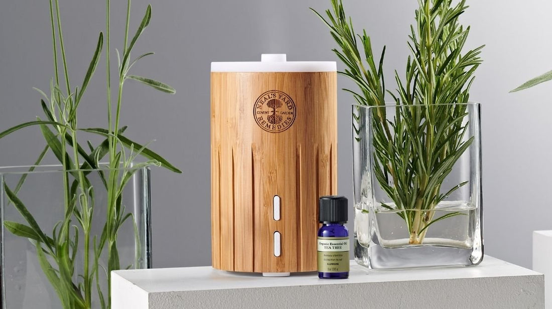 Diffuser and essential oils on a table