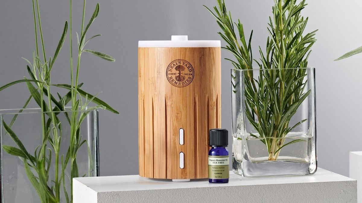 Diffuser and essential oils on a table