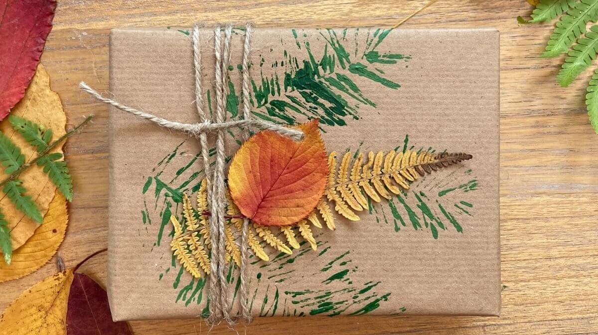 A hand-wrapped gift on a table