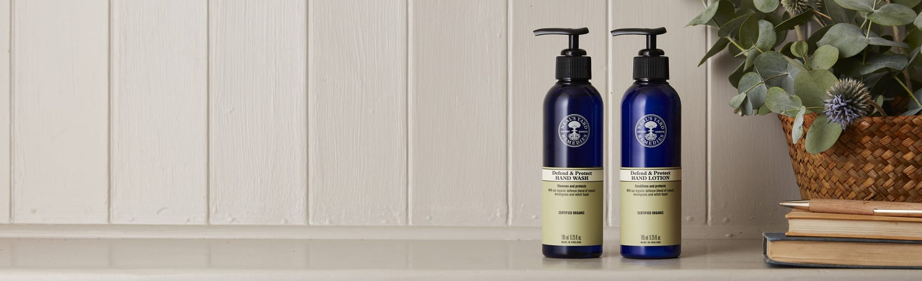 Picture of two hand defence sanitiser products by Neal's Yard Remedies