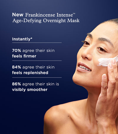 Picture of a woman applying the new Frankincense Intense Age-Defying Overnight Organic Mask by Neal's Yard Remedies